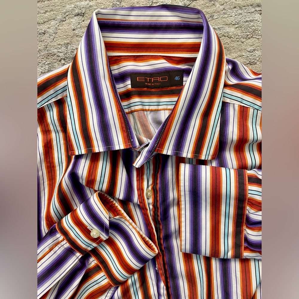 Etro - all cotton multicoloured striped dress shirt Size 46